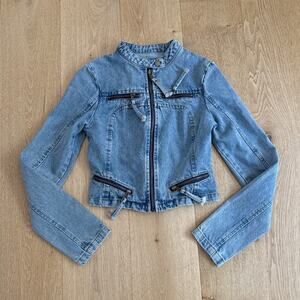 Boohoo Denim Jacket Zip Detail Size US 4 Blue